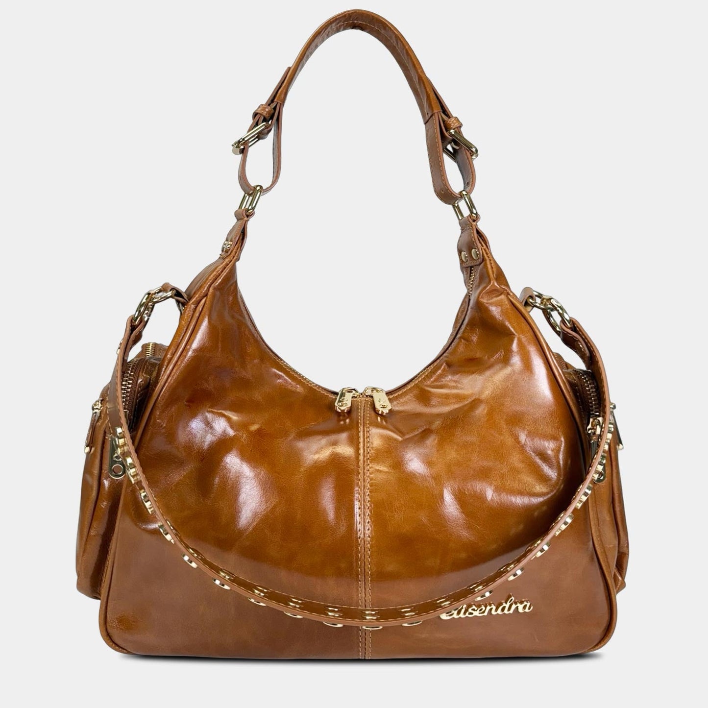 Borsa a spalla Saray Mia Miele Pelle Liscia Oro