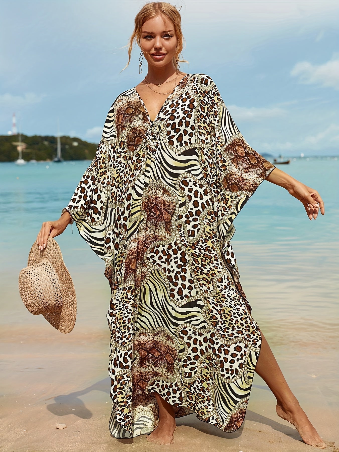 Caftano elegante da spiaggia - Leopardo