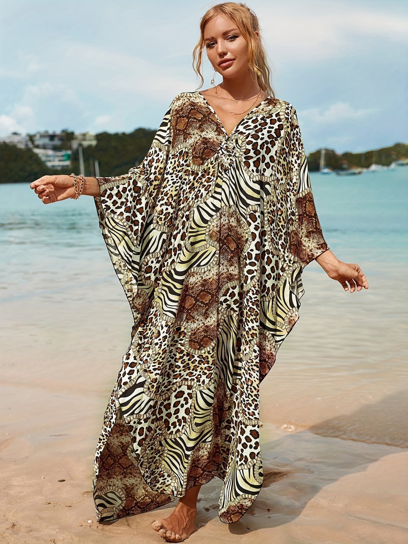 Caftano elegante da spiaggia - Leopardo