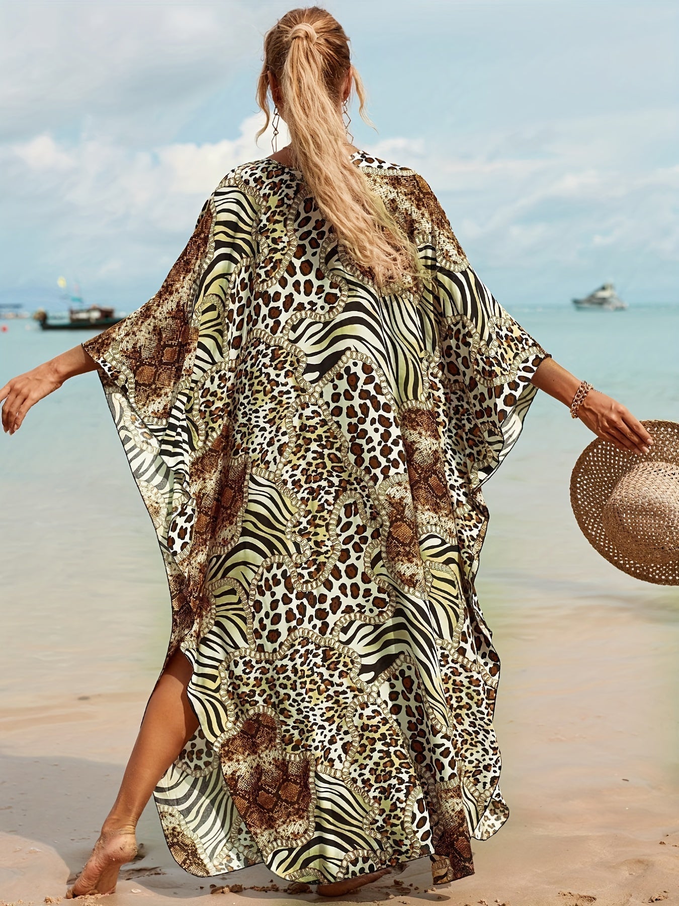 Caftano elegante da spiaggia - Leopardo